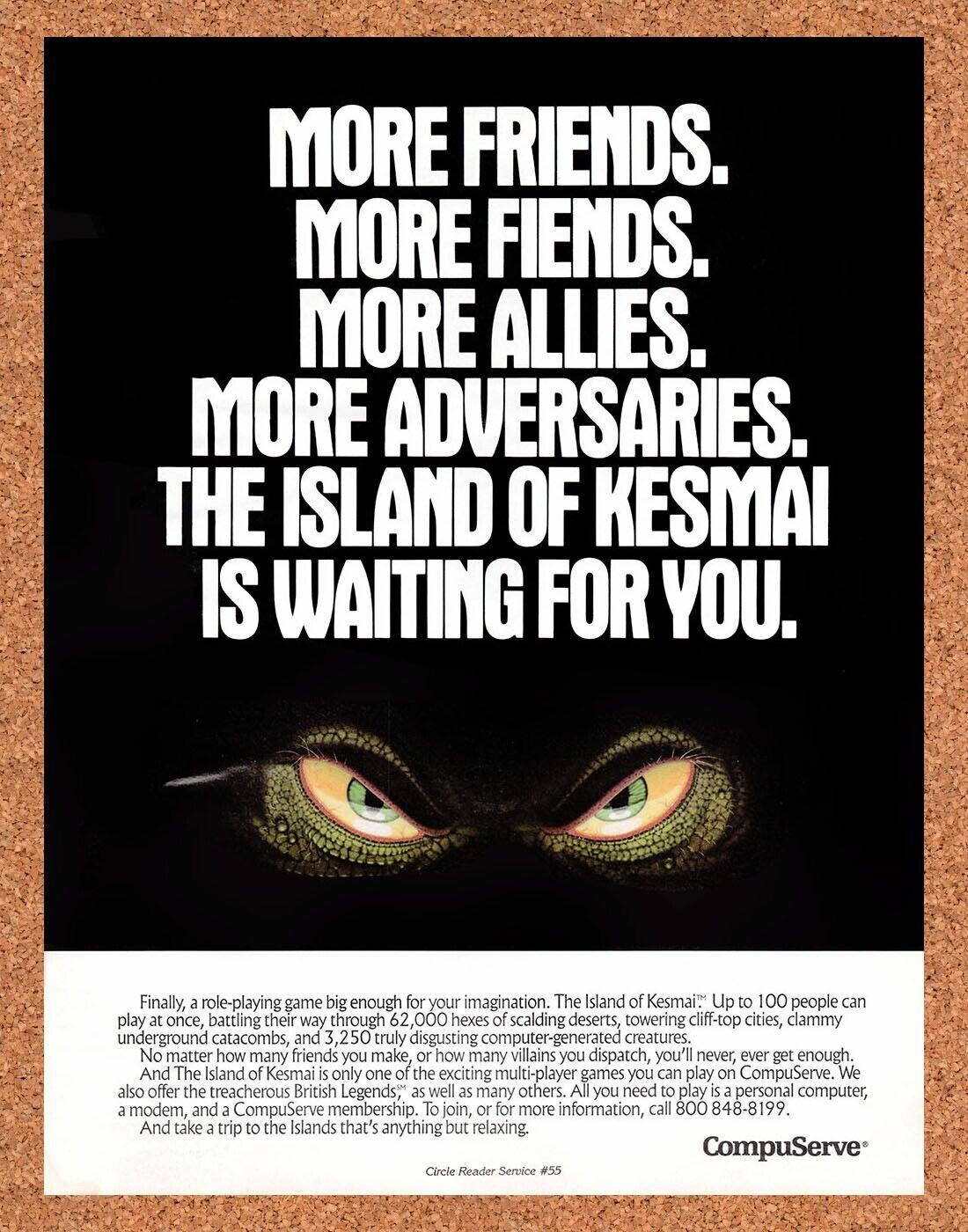 The Island Of Kesmai CompuServe Original 1990 Vintage Ad - Online Gaming Promo
