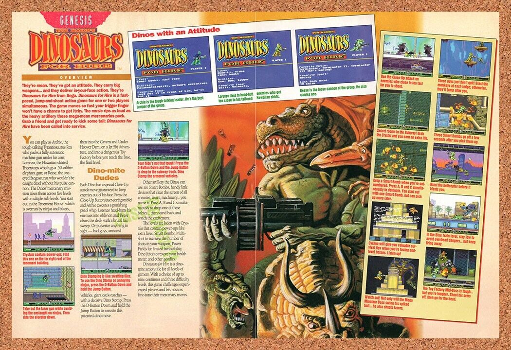 1993 Dinosaurs For Hire  Genesis Original Advertisement / Retro Wall Art v2