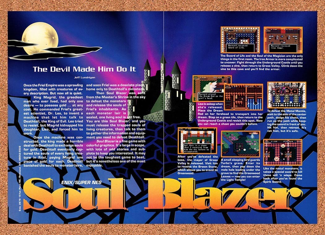 1993 Soul Blazer SNES Original Advertisement / Retro Promo v1