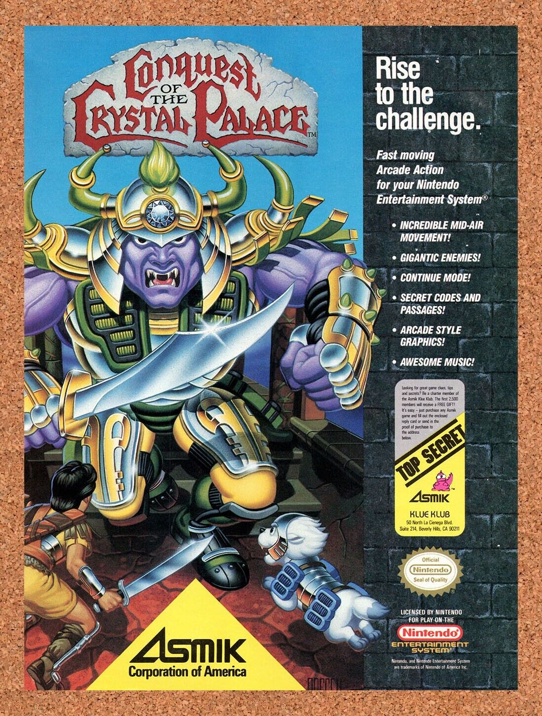 1990 Conquest Of The Crystal Palace NES Original Ad / Retro Wall Art v1