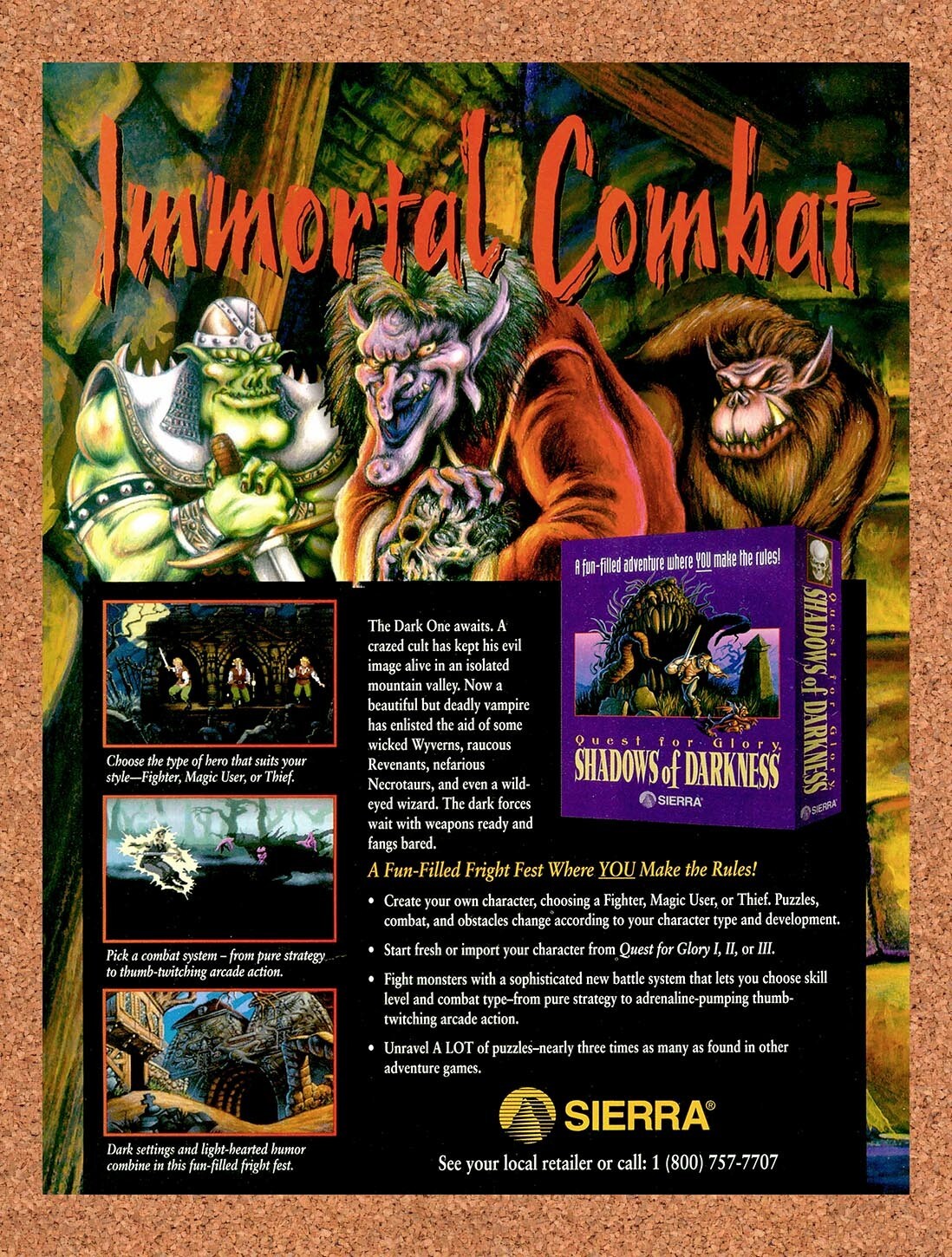 1993 Quest For Glory Shadows Of Darkness PC Original Ad / Retro Promo v1