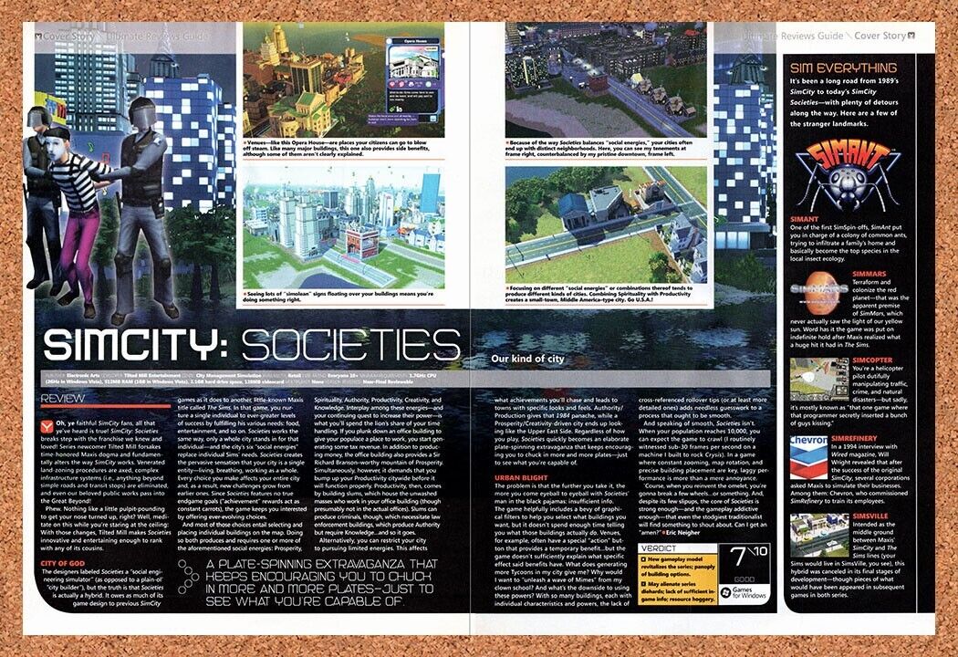 Sim City Societies Original 2008 Vintage Ad - Video Game Review Art Promo