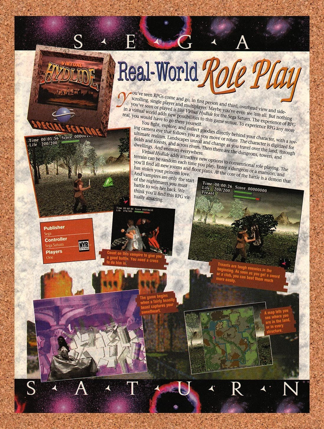 1995 Virtual Hydlide Saturn Original Advertisement / Retro Promo vr1