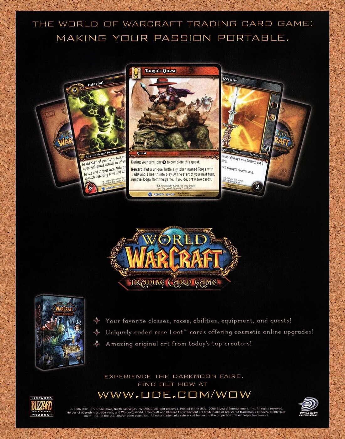 World Of WarCraft Trading Card Game Original 2007 Vintage Ad - Tooga Promo