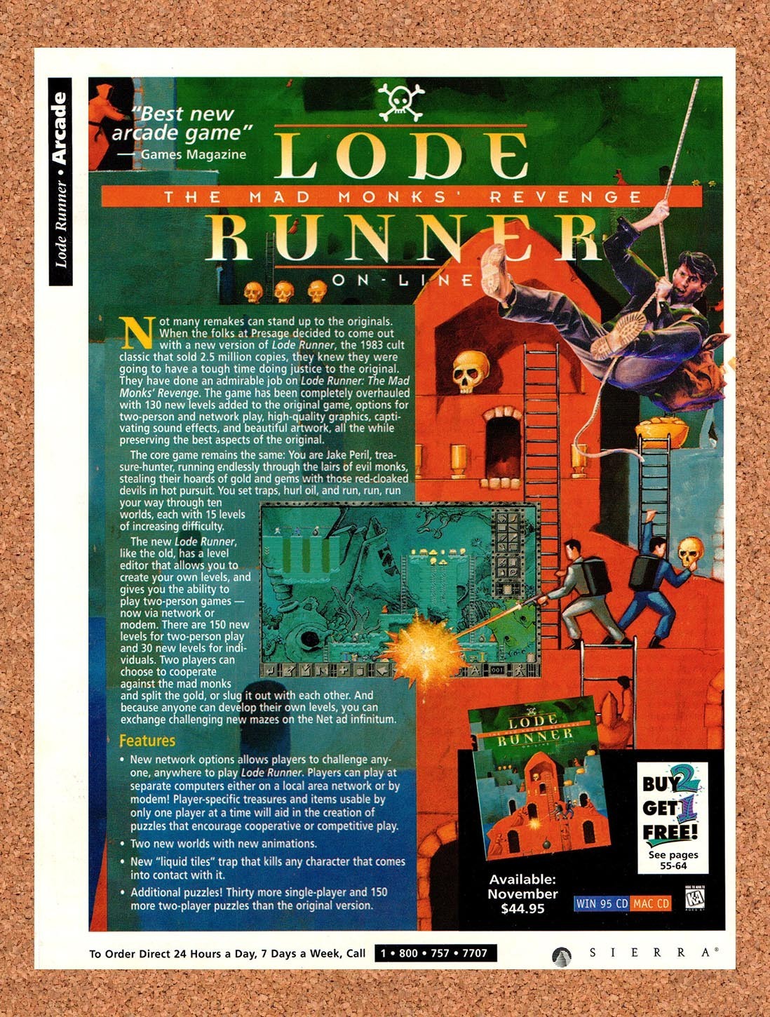 1995 Lode Runner The Mad Monks Revenge PC Original Advert / Retro Promo v1