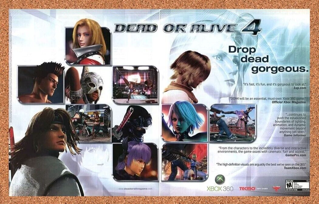 Dead Or Alive 4 Xbox 360 Original 2007 Ad Authentic Tecmo Video Game Promo