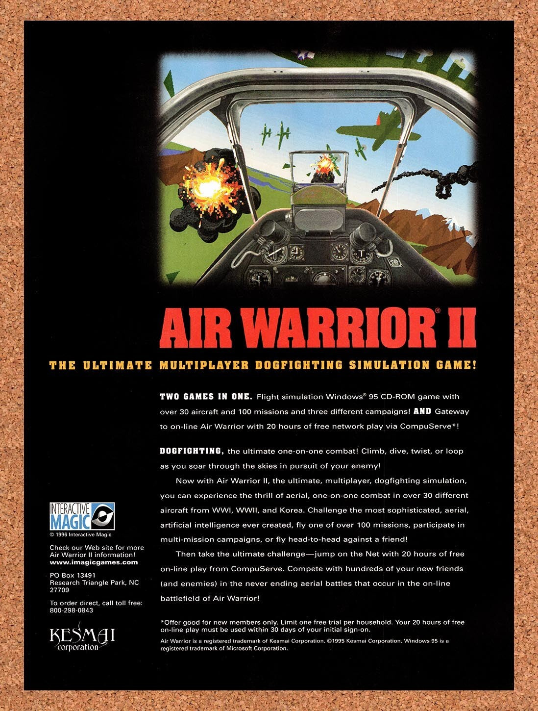 1996 Air Warrior II PC Original Advertisement / Retro Wall Art v1
