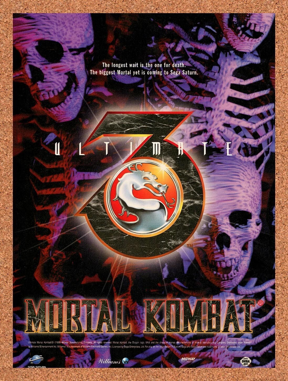 1996 Mortal Kombat 3 Ultimate SNES Original Advertisement / Retro Wall Art v2