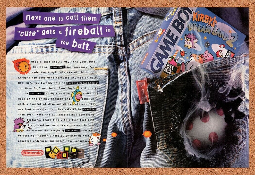 1994 Kirbys Dream Land 2 Game Boy Original Advertisement / Retro Wall Art v1
