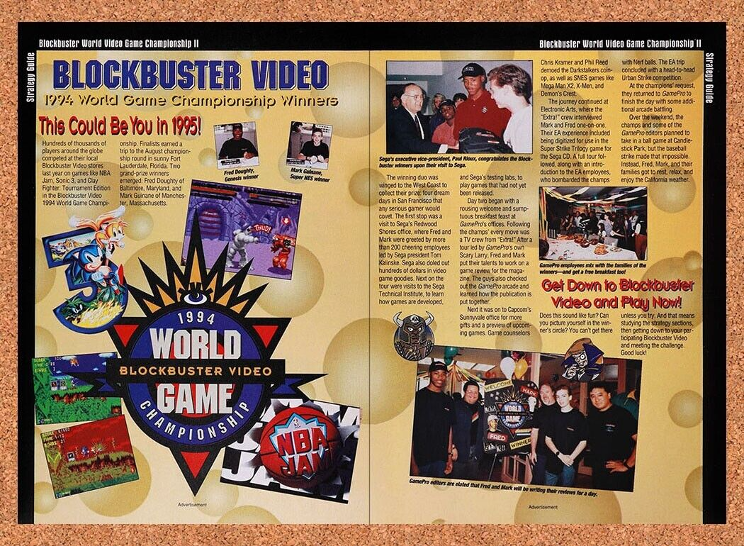 1995 Blockbuster Video Game Championships II 1996 Original Ad / Wall Art v4