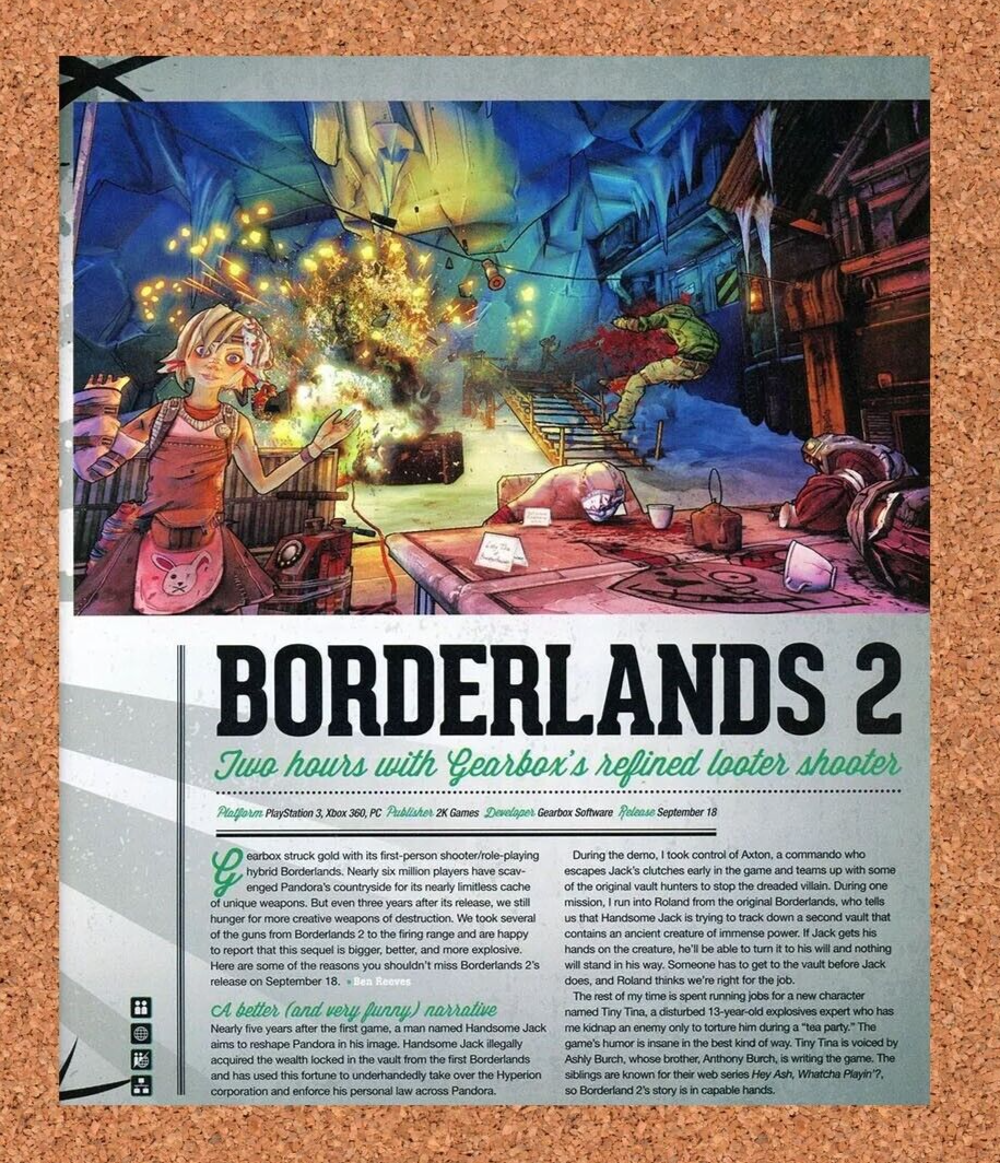 Borderlands 2 PS3 Original 2013 Ad Authentic 2K Video Game Promo Artwork