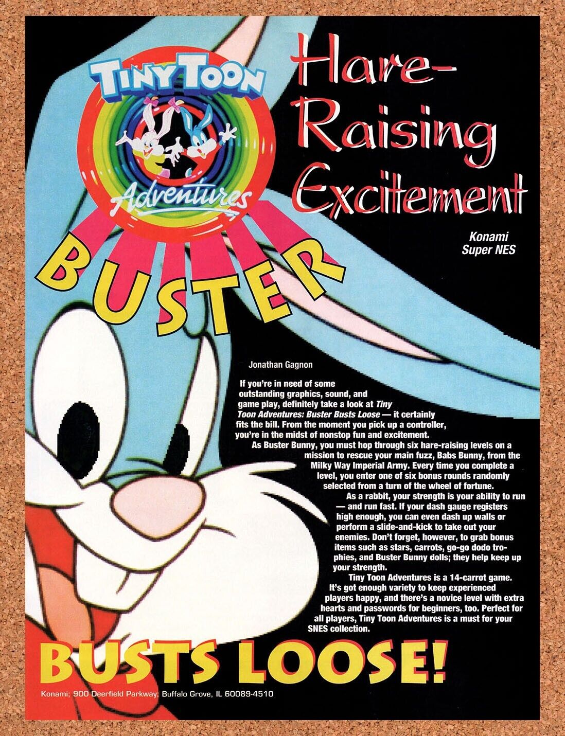 1993 Buster Busts Loose SNES Original Advertisement / Retro Wall Art v1