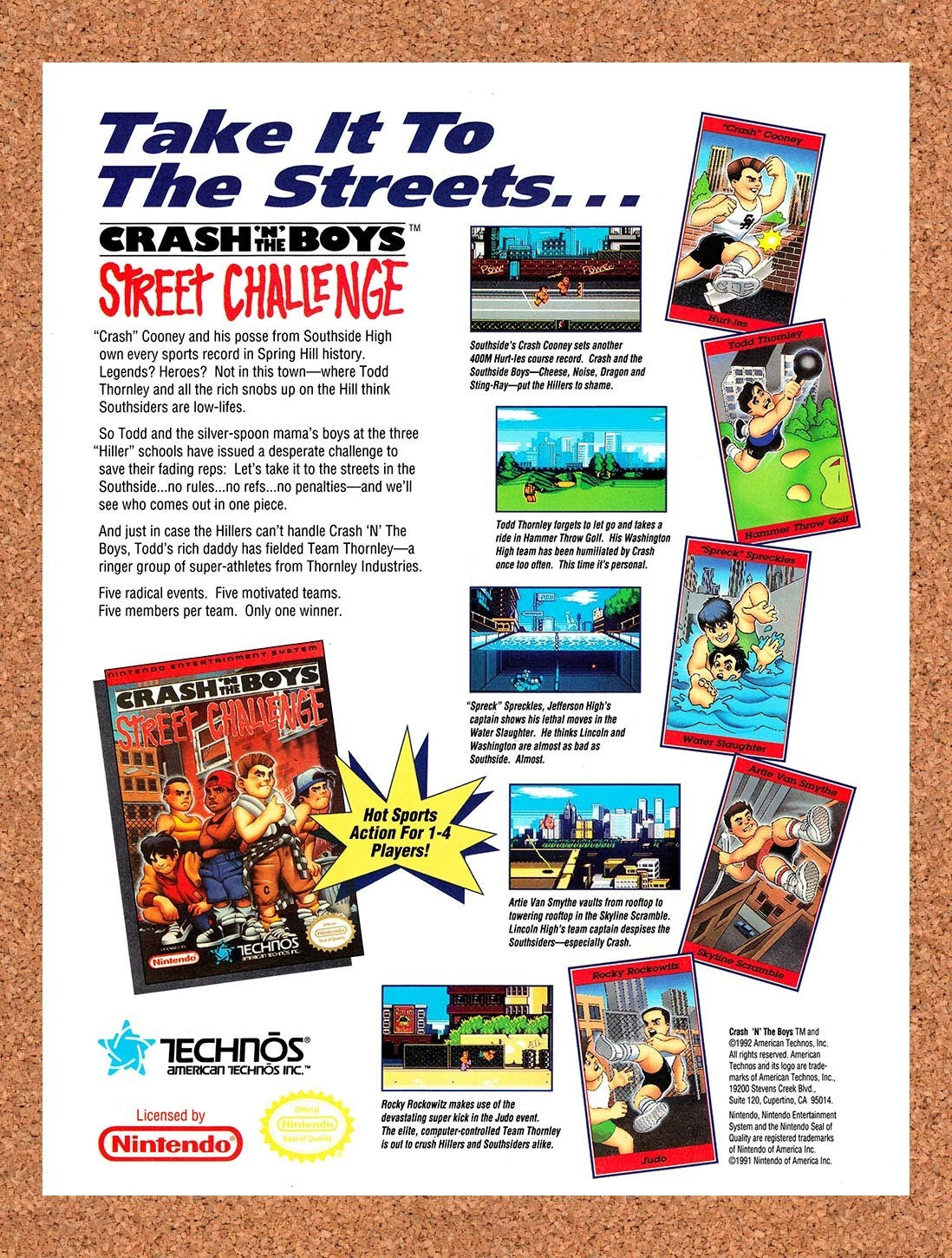 1993 Crash N The Boys Street Challenge NES Original Advert / Retro Promo v1