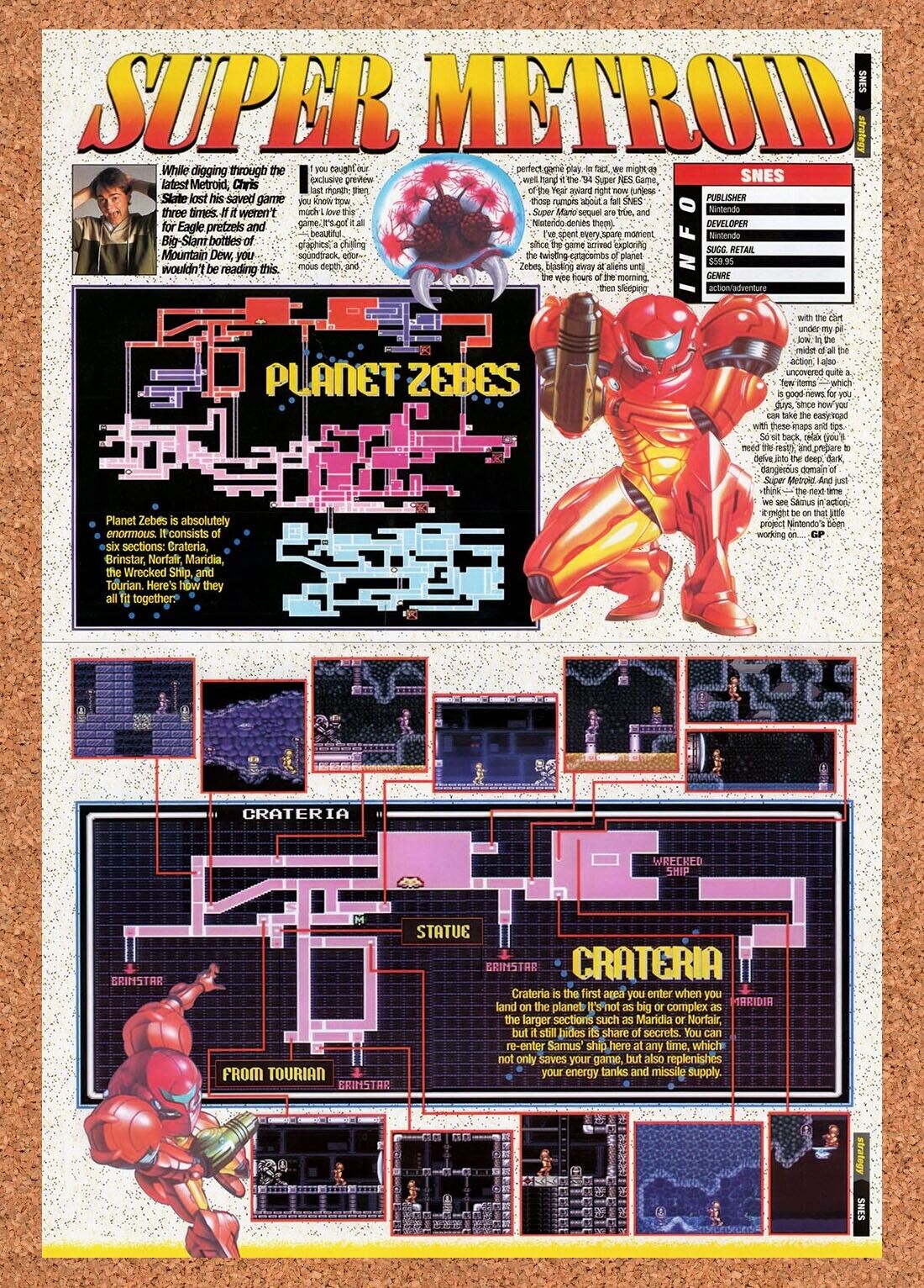1994 Super Metroid Zebes Crateria Original Advertisement / Retro Wall Art v4