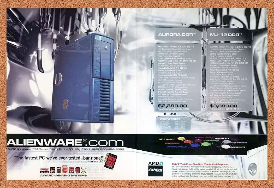Alienware Gaming PC Original 2003 Ad Authentic Aurora MJ-12 DDR Retro Tech Promo