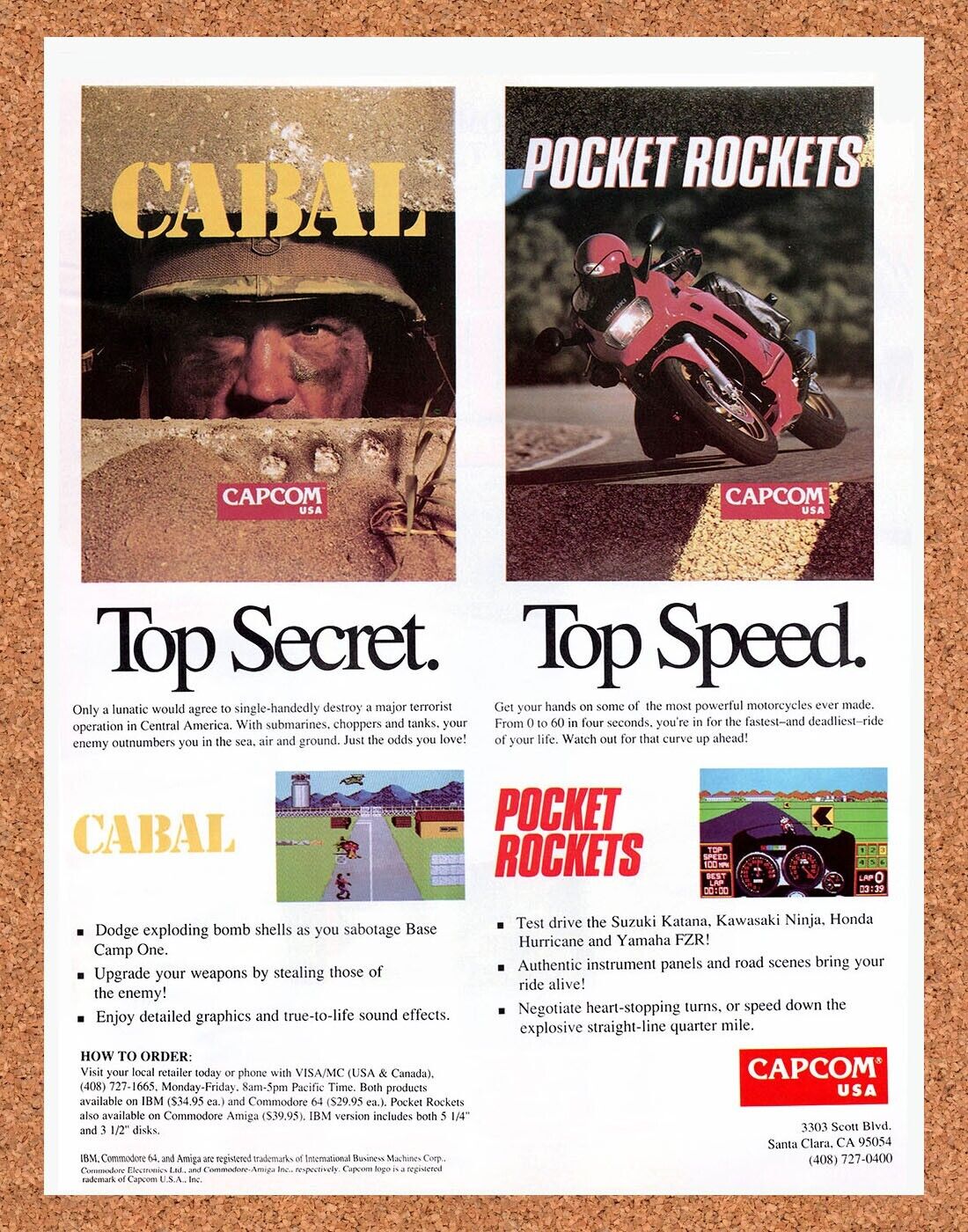 Capcom PC Games Original 1990 Vintage Ad - Cabal Video Game Promo