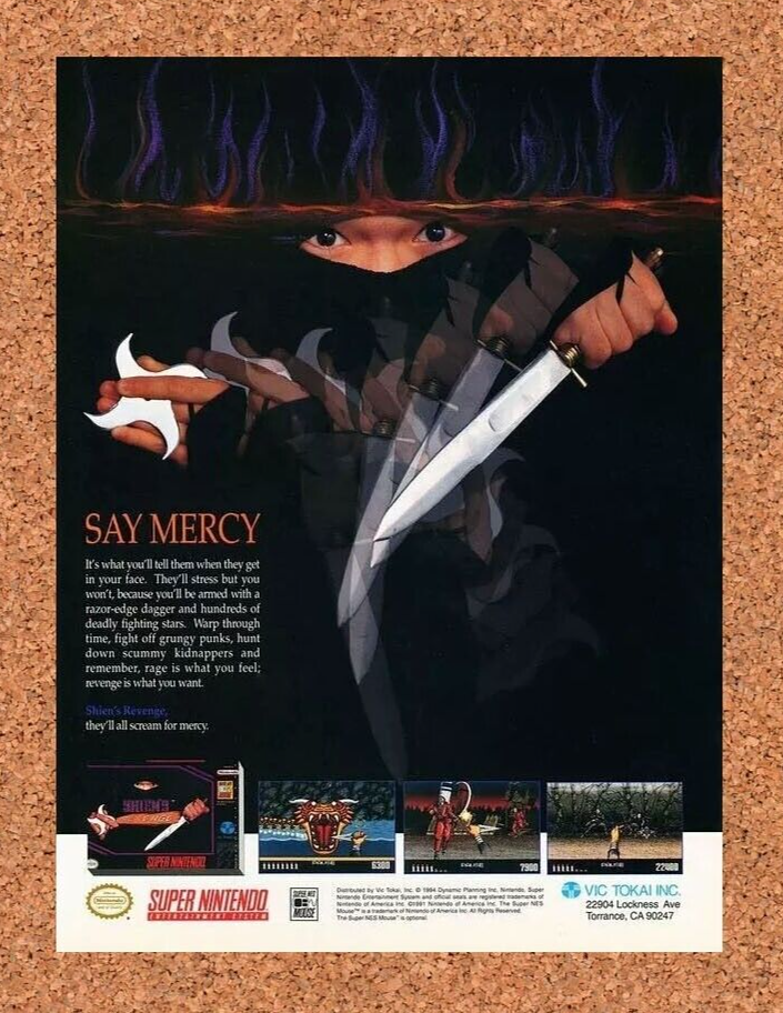 Shien's Revenge SNES Original 1994 Ad Authentic Nintendo Video Game Promo