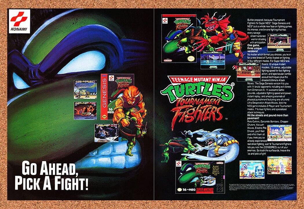 1993 TMNT Tournament Fighters SNES Original Advertisement / Retro Wall Art v1