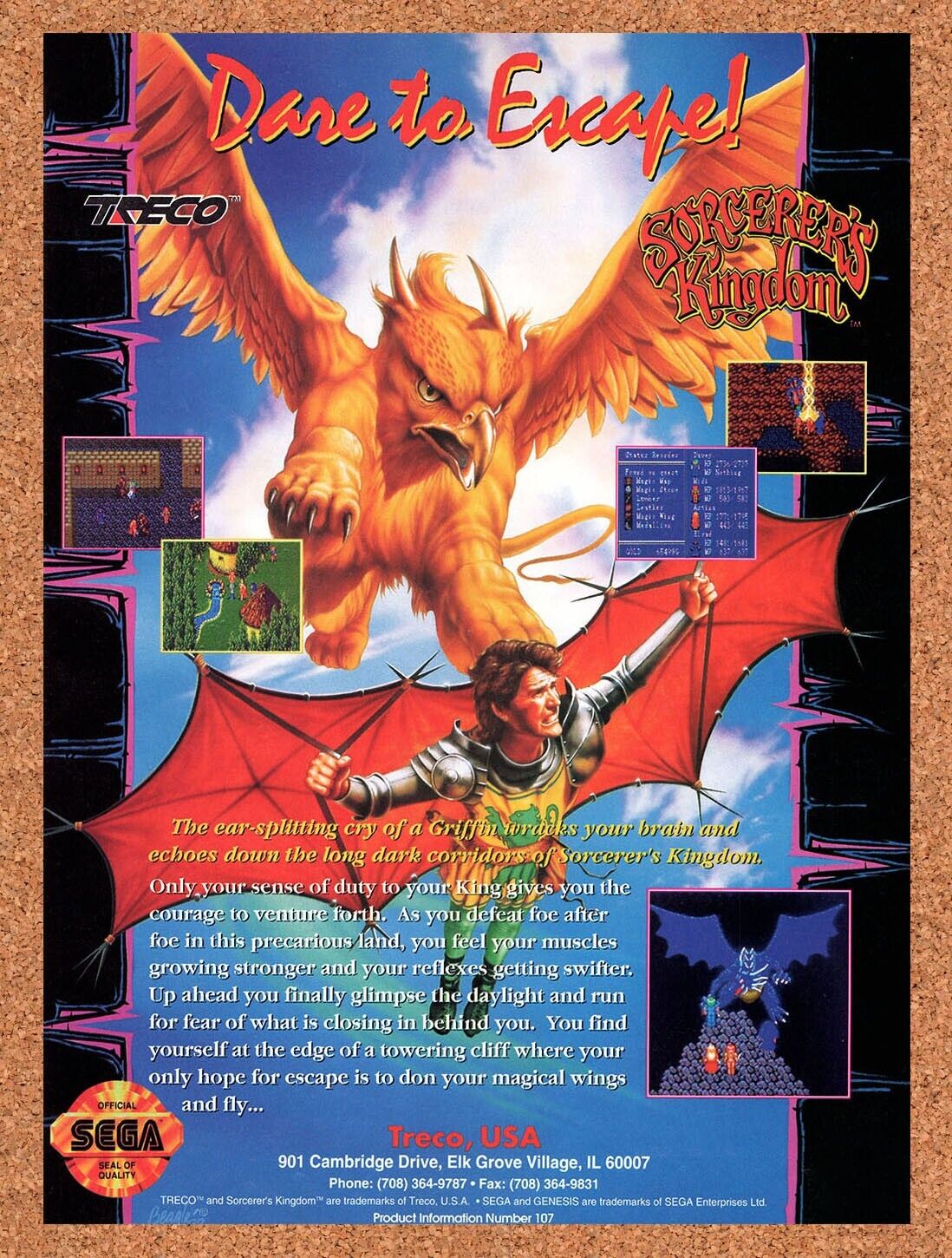 1993 Sorcerers Kingdom Genesis Original Advertisement / Retro Wall Art v1