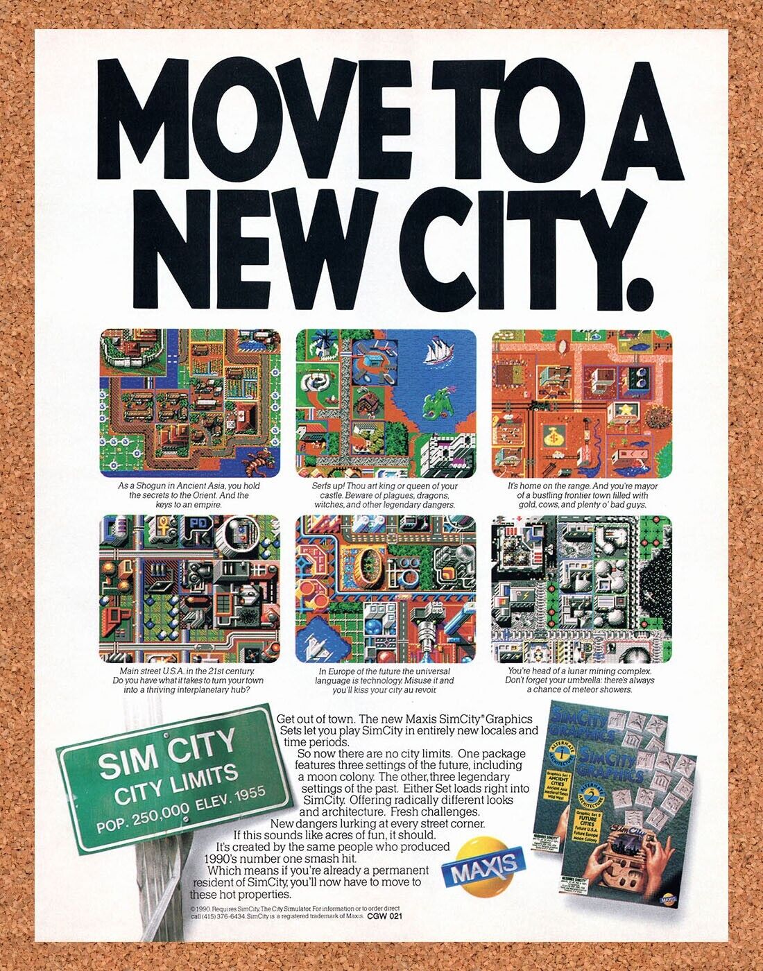 Sim City Graphics Sets PC Original 1991 Vintage Ad - Video Game Promo
