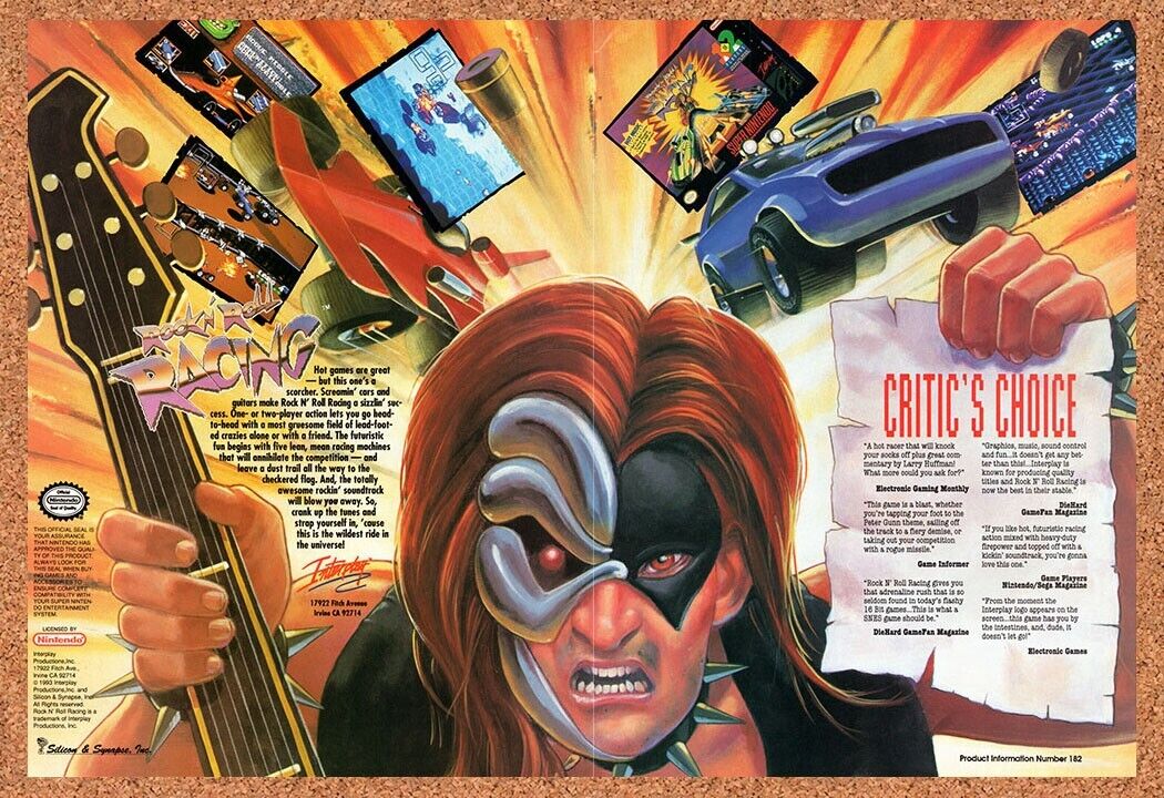 1994 Rock N Roll Racing SNES Original Advertisement / Retro Wall Art v5