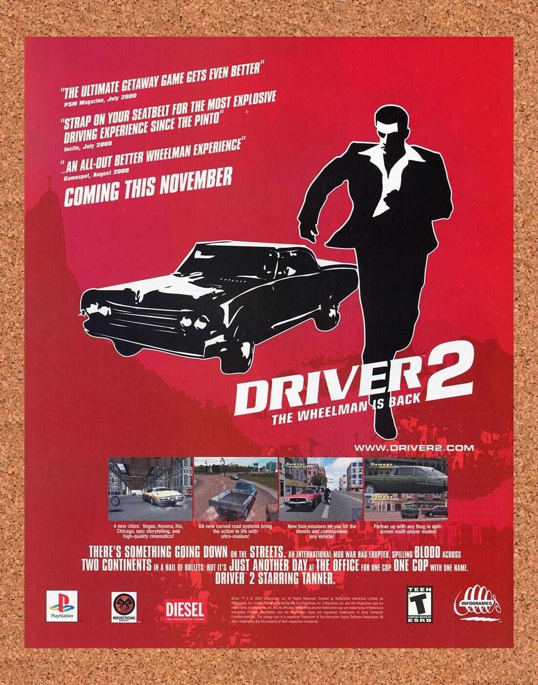Driver 2 PS1 Original 2002 Ad Authentic PlayStation Racing Video Game Promo