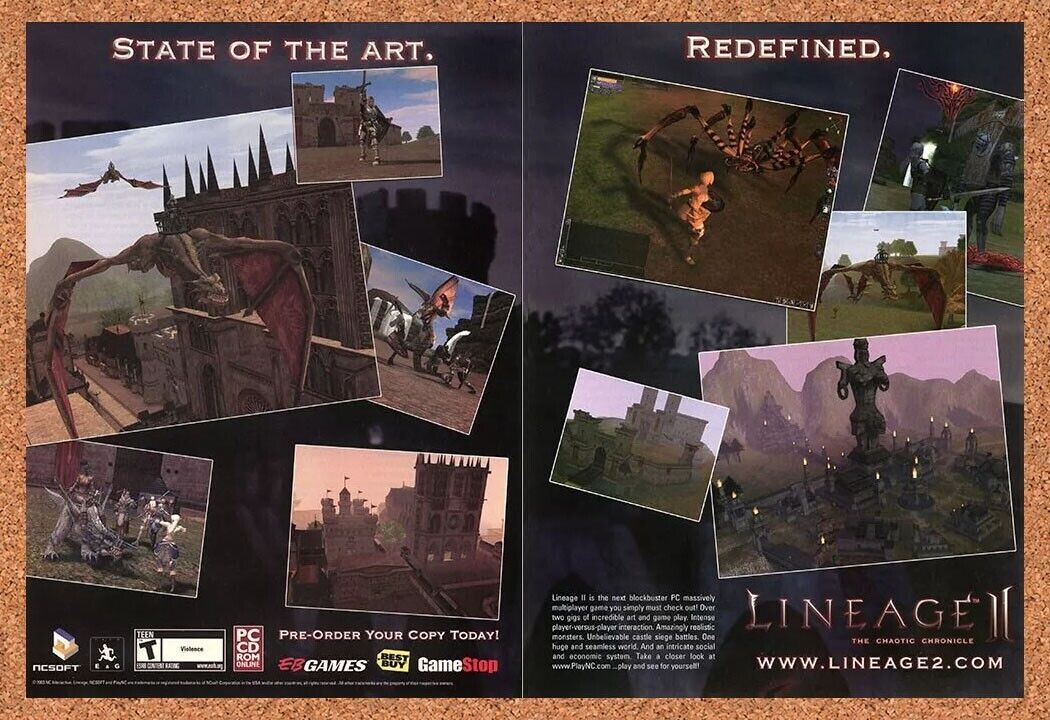 Lineage 2 PC Original 2006 Ad Authentic GameStop Best Buy EB Video Game Promo