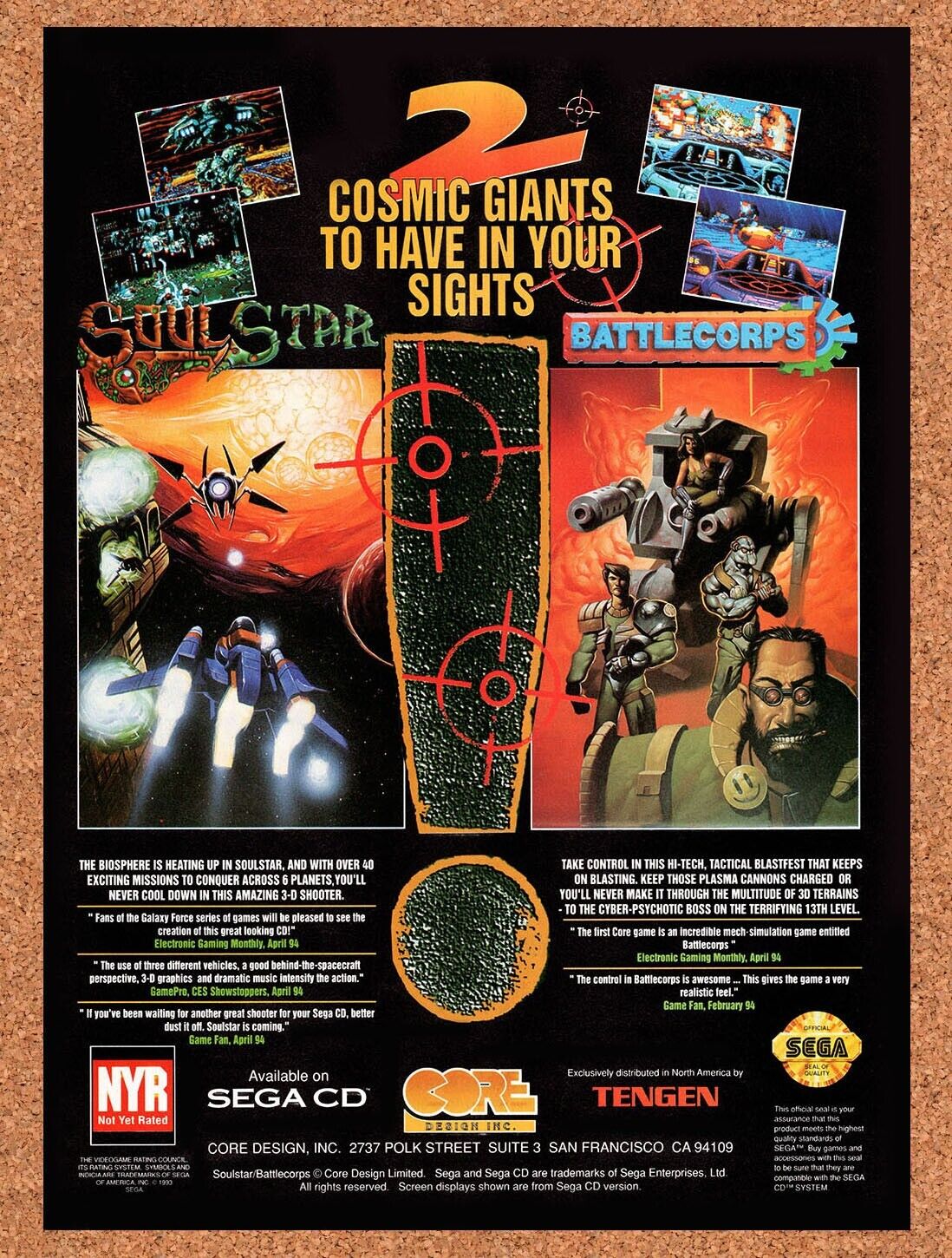 Core Design Genesis Games Original 1994 Vintage Ad - Soul Star Battlecorps Promo