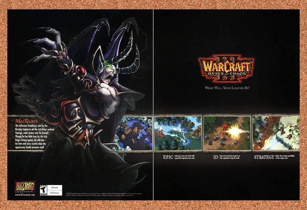 WarCraft 3 PC III Mal'Ganis Original 2002 Ad Authentic Blizzard Video Game Promo