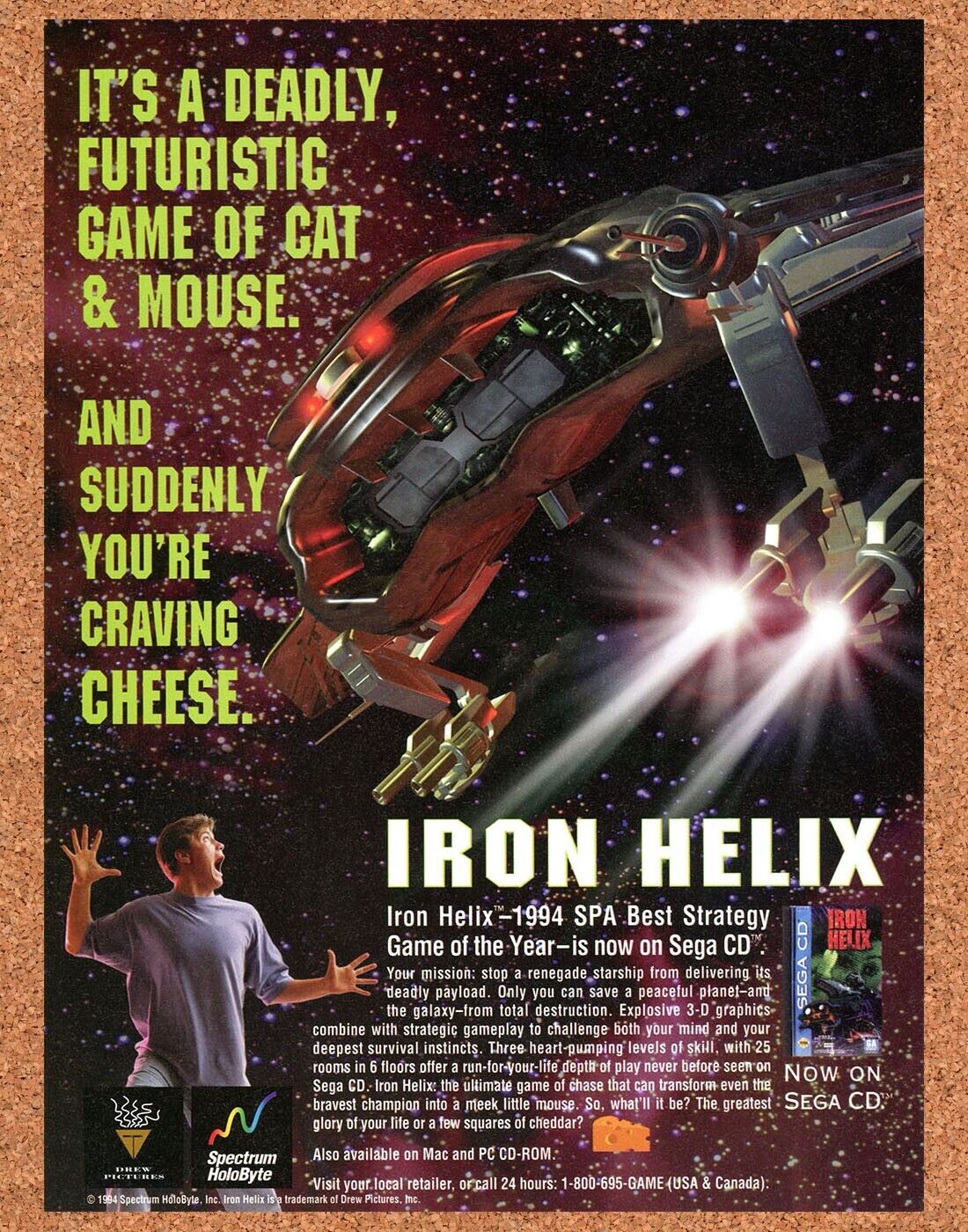 Iron Helix Sega CD Original 1994 Print Ad Authentic Video Game Art Promo