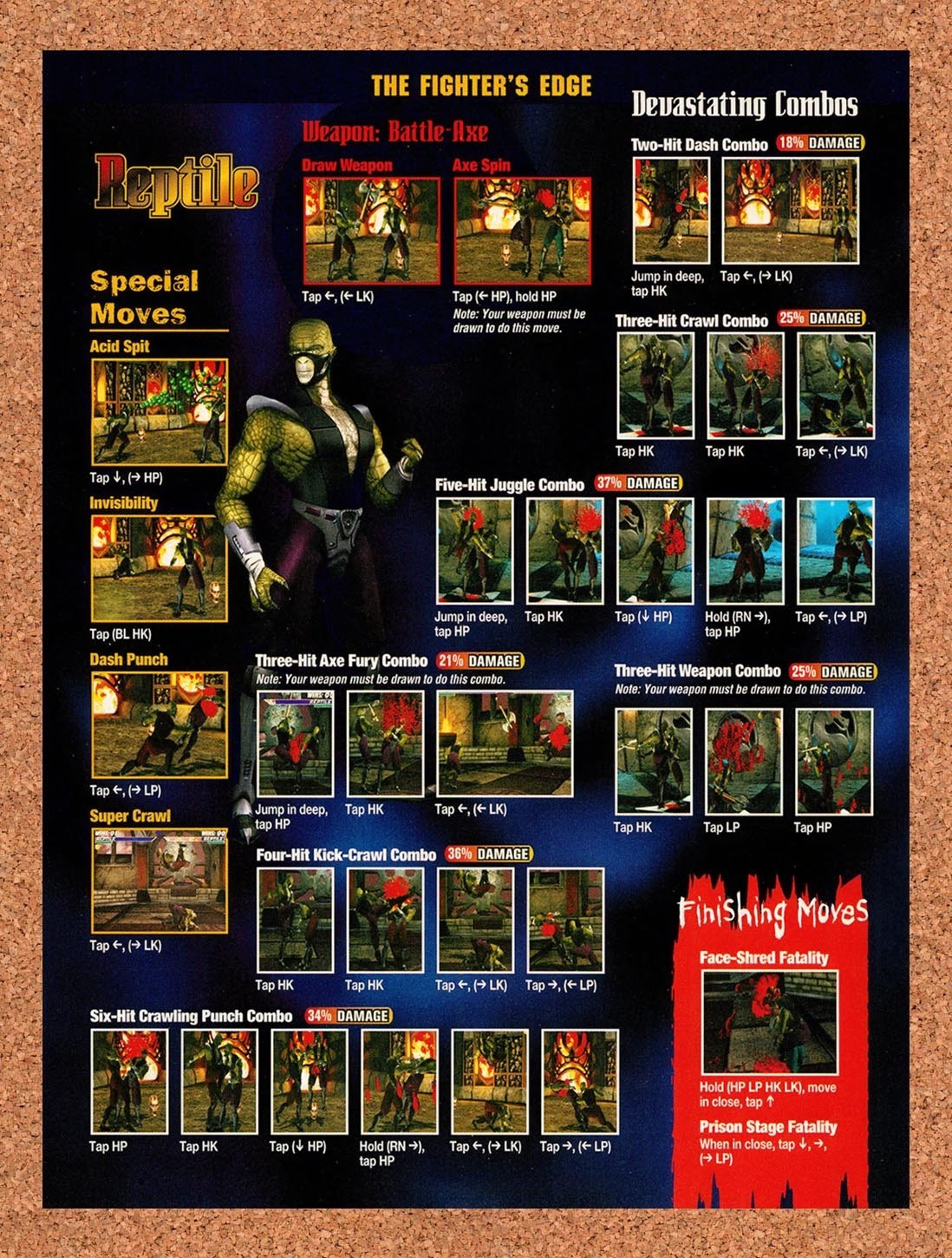 1998 Mortal Kombat 4 Reptile Arcade Moves Original Advertisement / Promo vr4