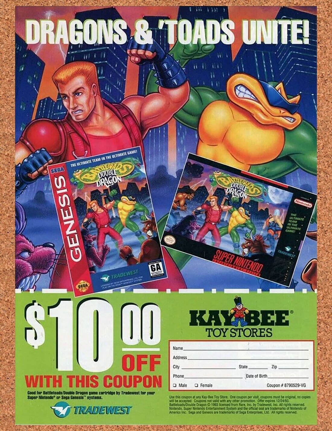 Battletoads Double Dragon SNES Original 1995 Ad Kaybee Toys Rebate Game Promo