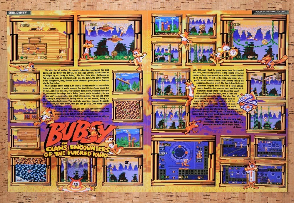 1993 Bubsy Genesis Original Advertisement / Retro Wall Art v2