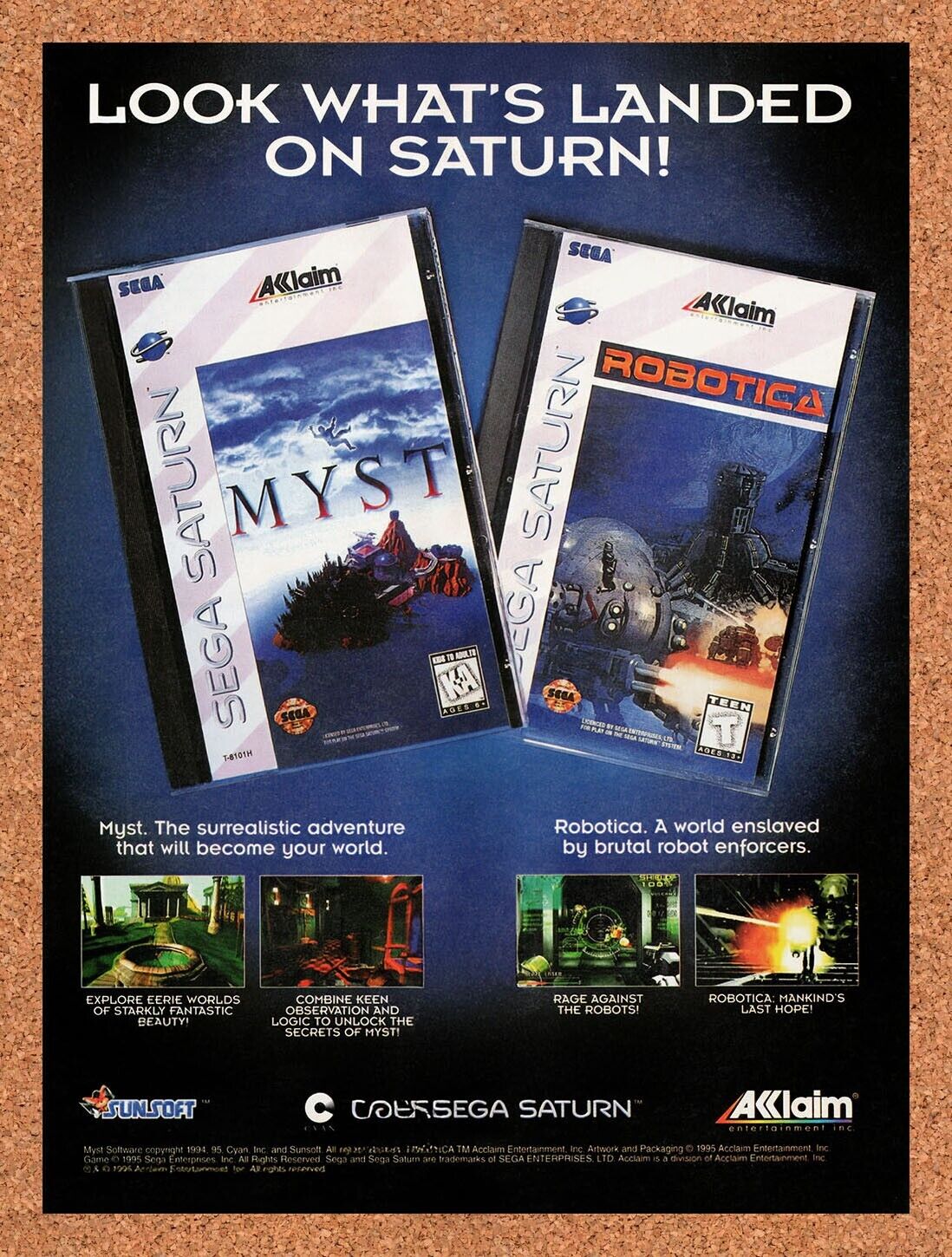 1995 Acclaim Saturn Games Original Advertisement / Retro Wall Art v1