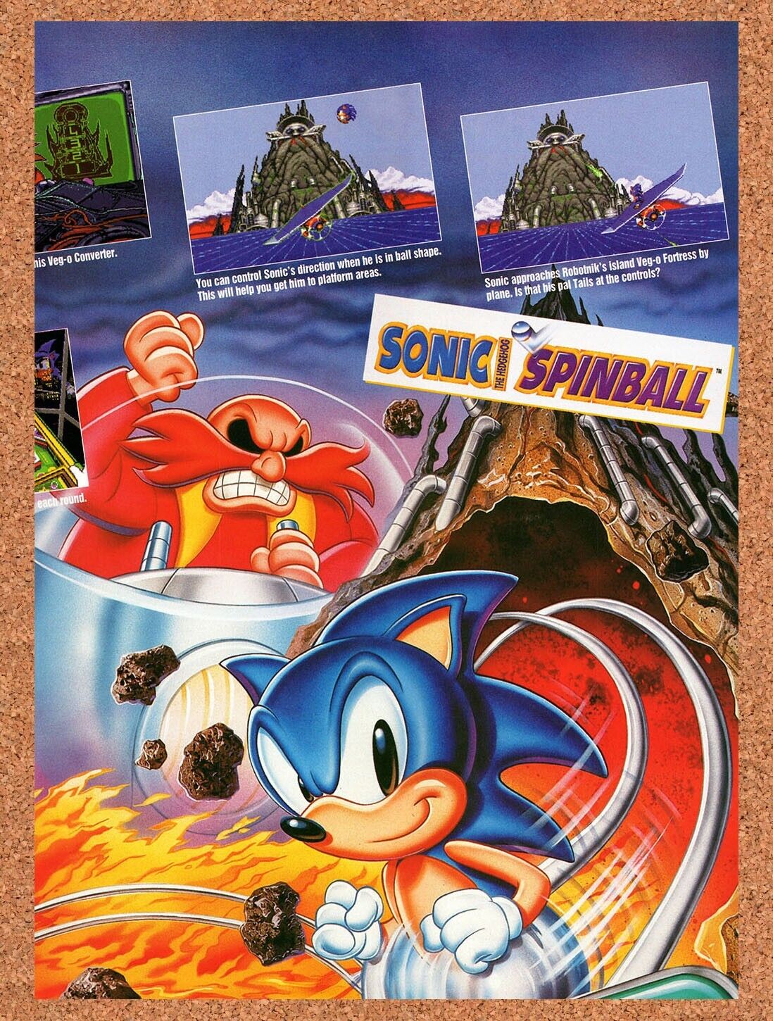 1993 Sonic Spinball Genesis Original Advertisement / Retro Wall Art v4