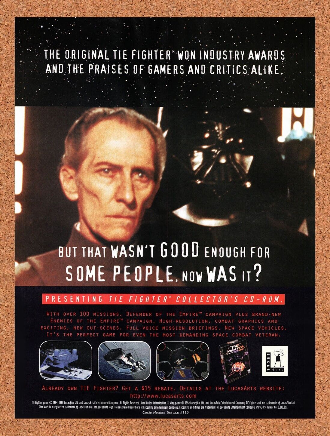 Star Wars Tie Fighter PC Original 1995 Vintage Ad - Video Game Promo
