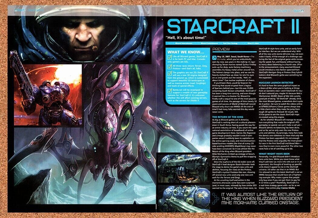 StarCraft II PC Original 2007 Vintage Ad - Video Game Review Art Promo