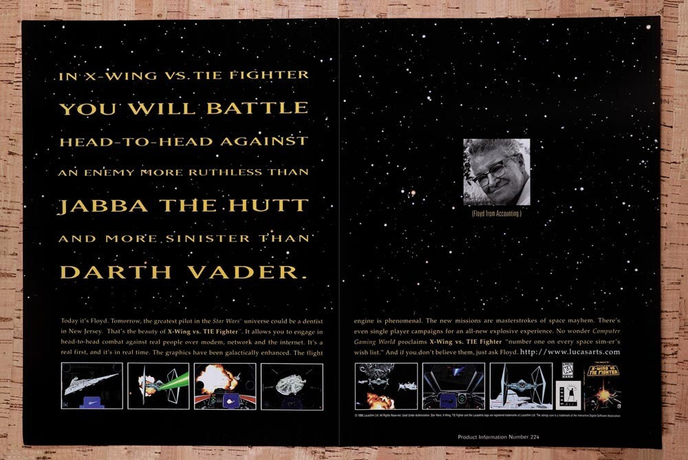 1996 Star Wars X-Wing Vs Tie Fighter PC Original Advertisement / Retro Wall Art