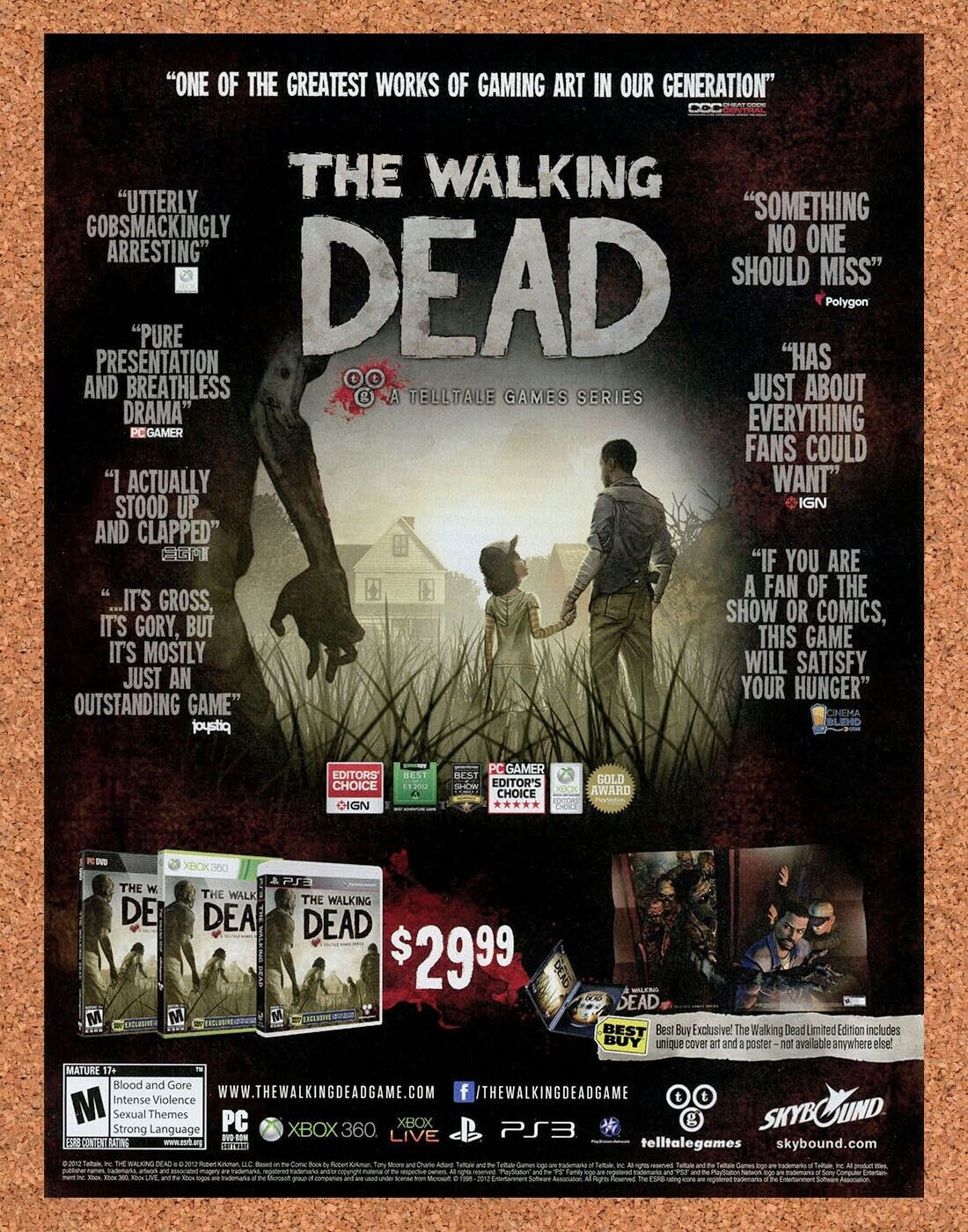 Walking Dead PS3 Original 2015 Ad Authentic Telltale Game Series Horror Promo