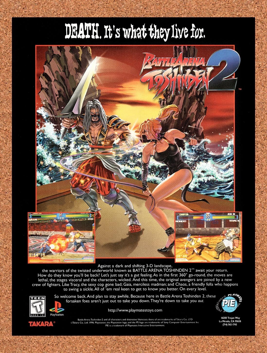 1996 Battle Arena Toshinden 2 PS1 Original Advertisement / Retro Wall Art v3