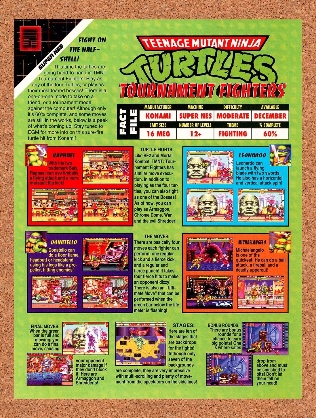 1993 TMNT Tournament Fighters SNES Original Advertisement / Retro Promo v7