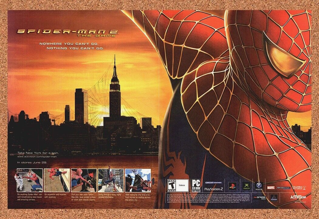 Original 2004 Spider-Man 2 PS2 Vintage Print Ad - Video Game Promo Wall Art 2