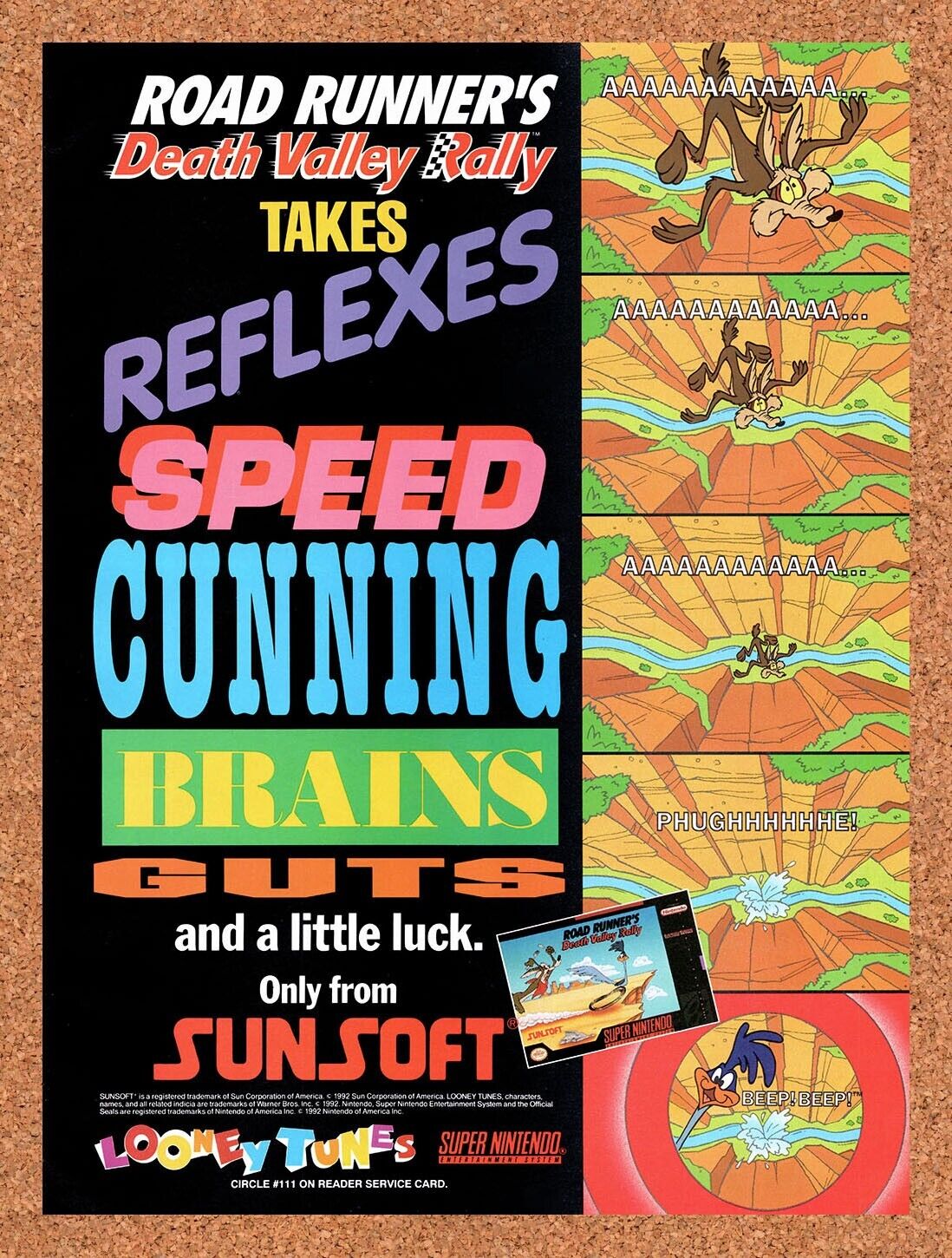 1993 Road Runner Death Valley Rally SNES Original Ad / Retro Wall Art v1