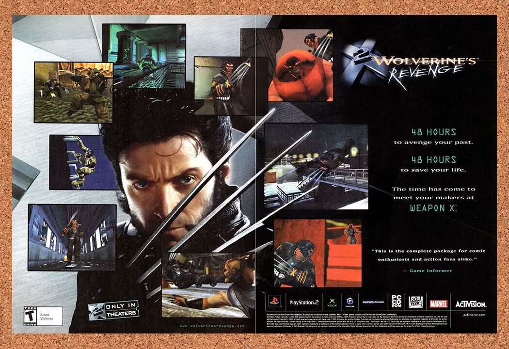 Wolverine's Revenge PS2 Original 2003 Vintage Ad - X-Men Video Game Promo