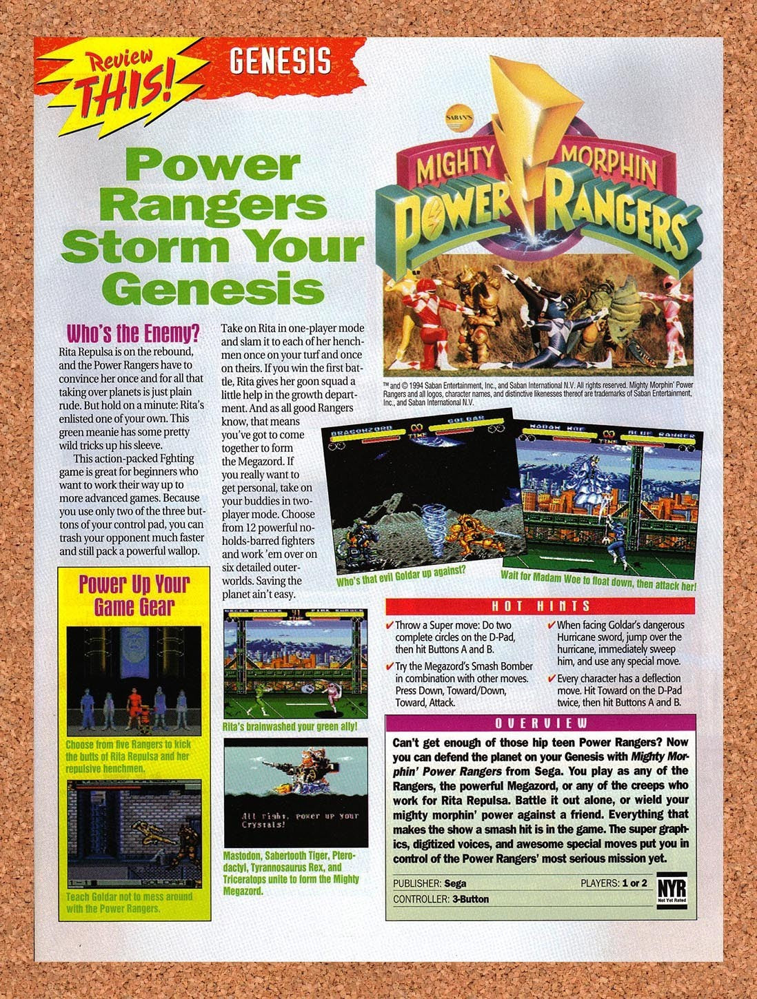1994 Power Rangers Genesis Original Advertisement / Retro Promo vr4