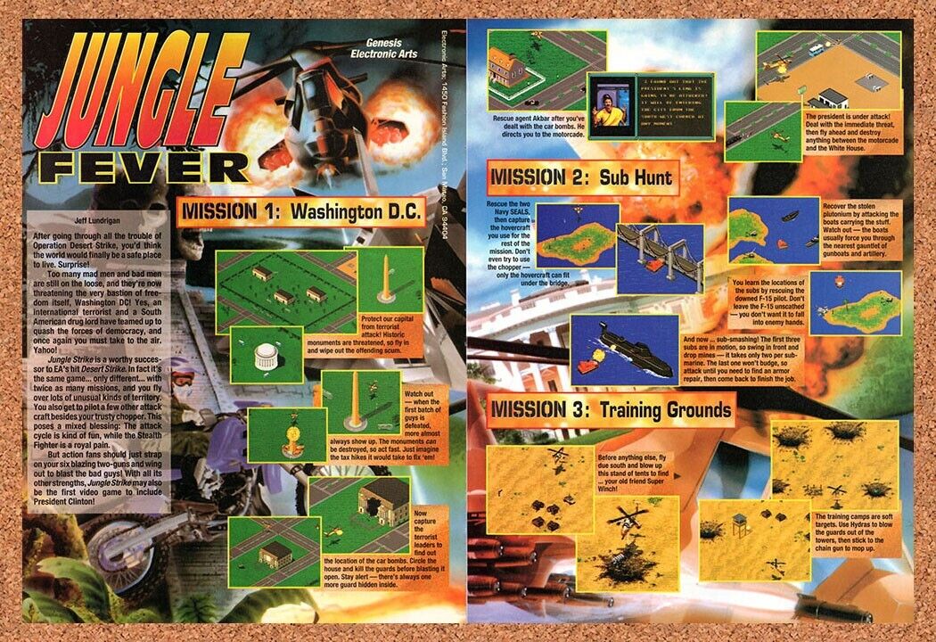 1993 Jungle Strike Genesis Original Advertisement / Retro Wall Art v1