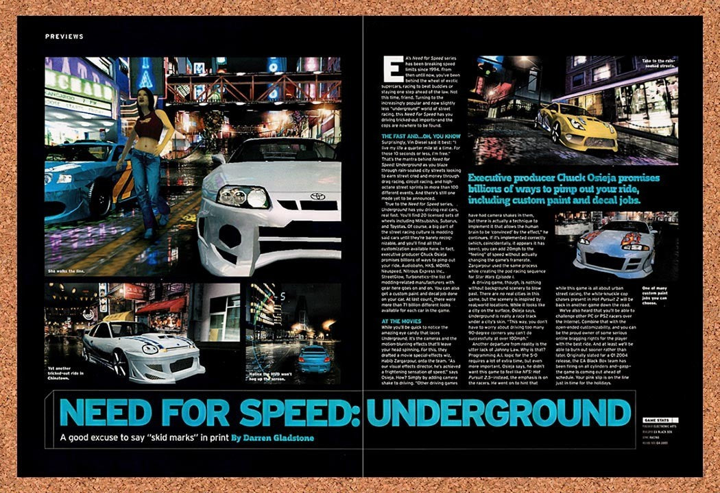 2003 Need For Speed Underground PC Original Advertisement / Retro Promo vr1