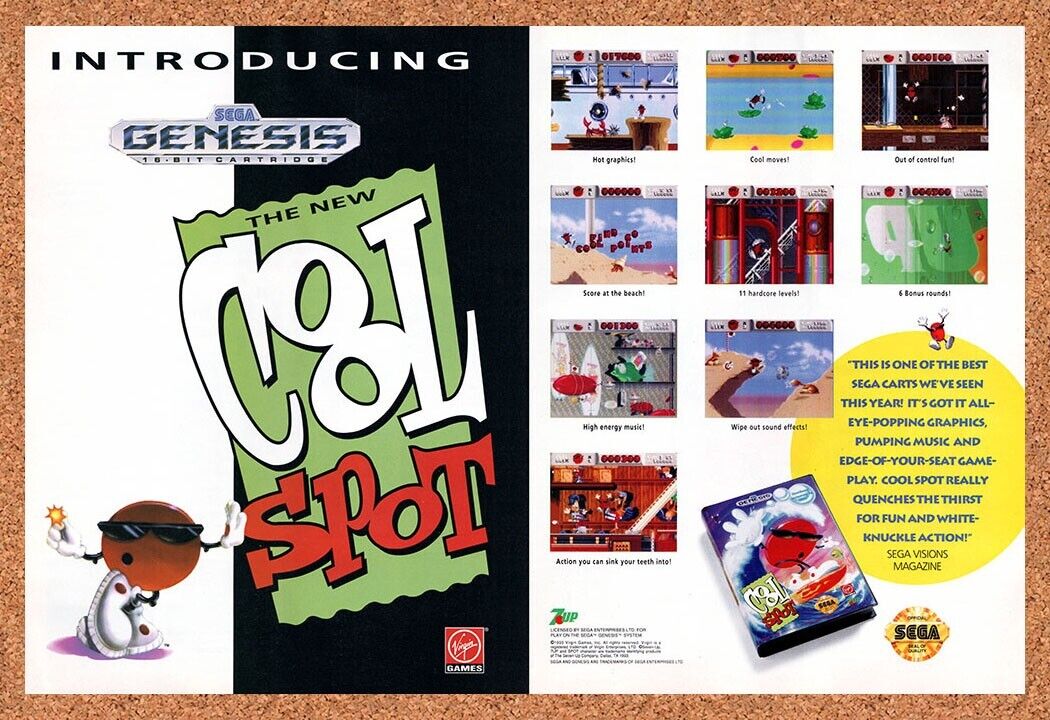 Cool Spot Genesis Original 1993 Vintage Ad - 7up Video Game Promo