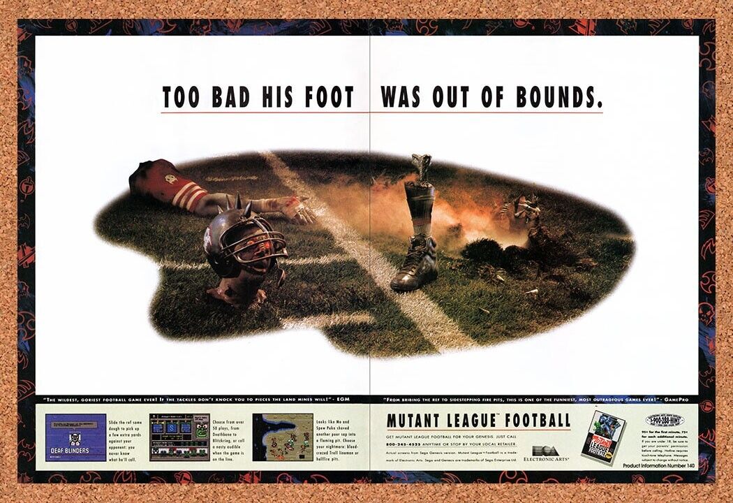 1993 Mutant League Football Genesis Original Advertisement / Retro Wall Art v1