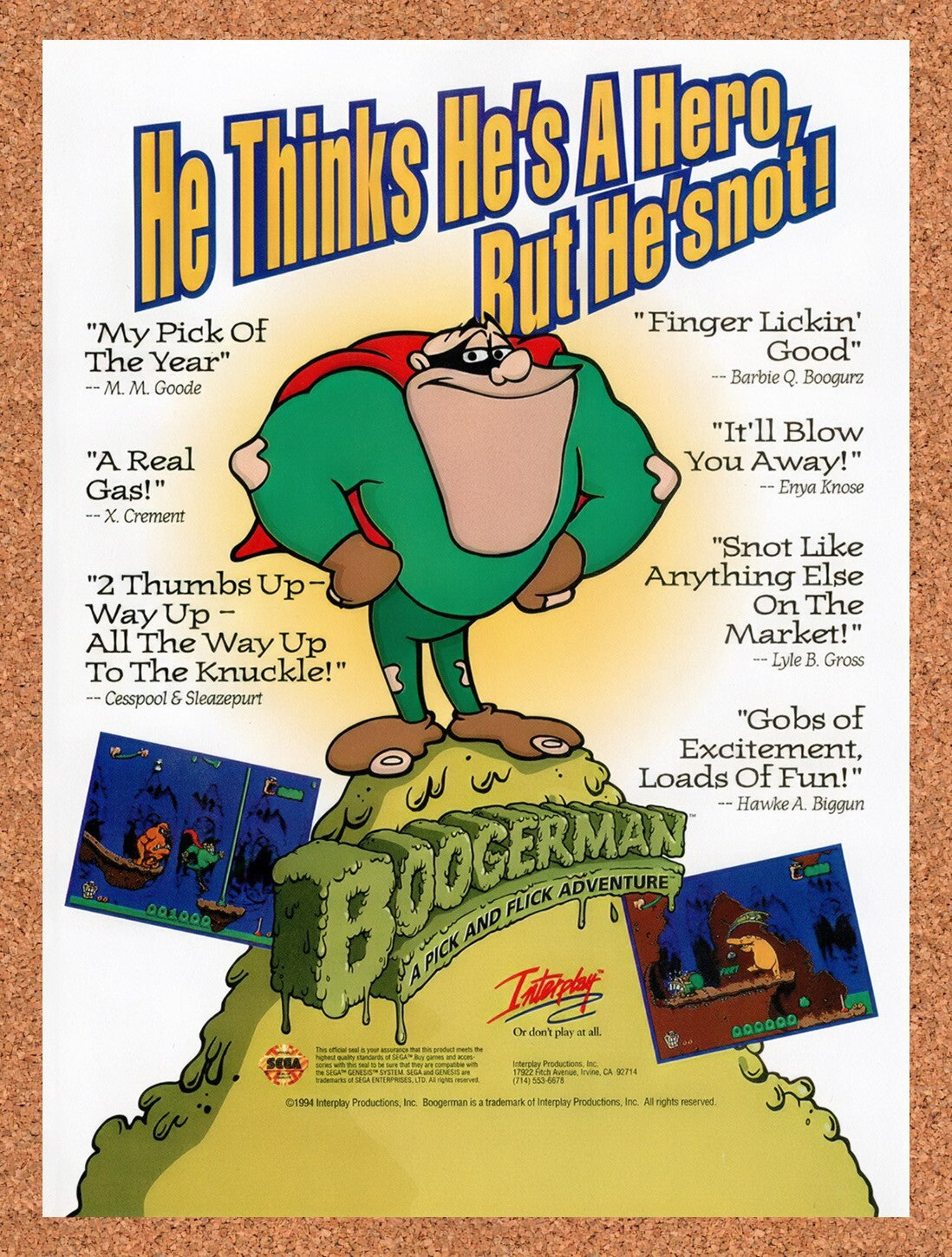 1994 Boogerman Genesis Original Advertisement / Retro Wall Art v2